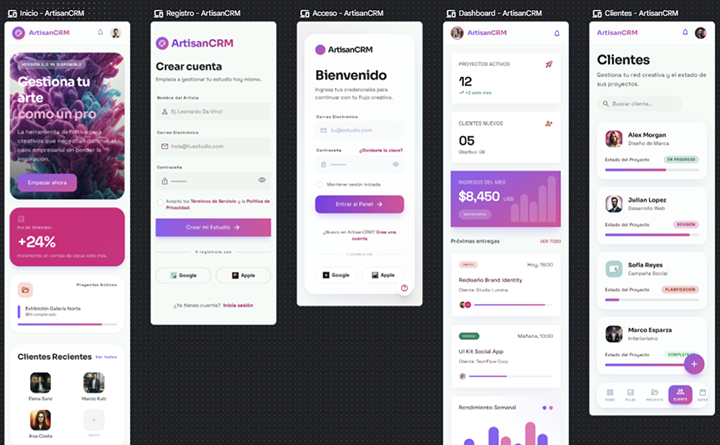 Diseño del Wireframe para la App creado con Stitch