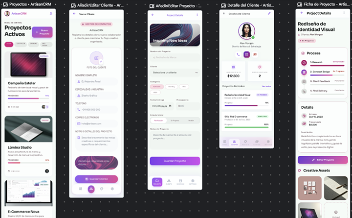Diseño del Wireframe para la App creado con Stitch